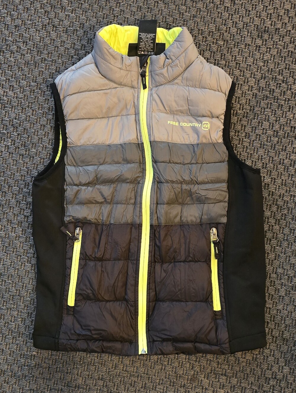 Free Country Kids' Gray & Black Vest with Neon Yellow Accents